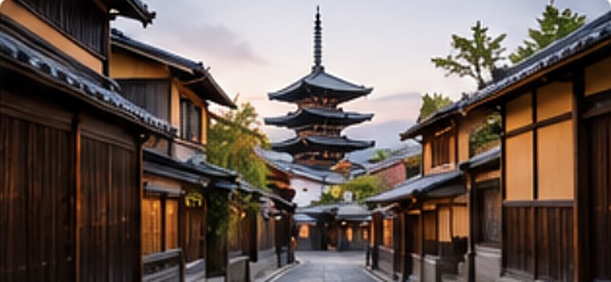 Traditional Kyoto street with a pagoda